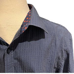(L) JOHN LENNON Navy Button Down Dress Shirt Size Large 100% Cotton Contrast